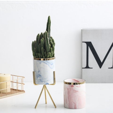 Ocean Blue Marble Flower Pot