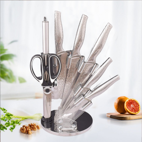 8 Pieces-Everrich Stainless steel Non-stick Knife Set With Metallic Handle & Acrylic Holder