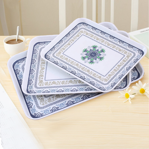 Serving Tray- Melamine Blue Floral Design Large