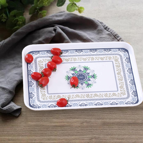 Serving Tray- Melamine Blue Floral Design Large
