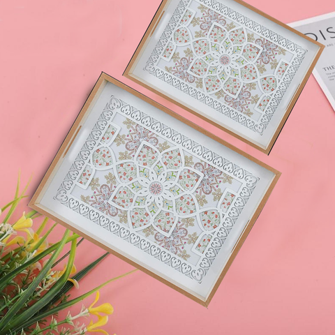 Serving Tray Pair of Architecture Style Rectangular Wooden