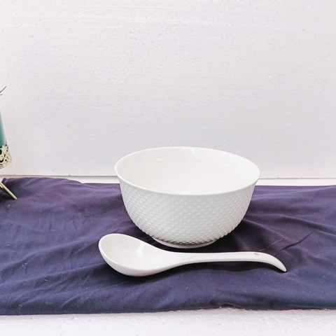 14Pcs Bumpy Ceramic Soup Bowls with Spoons