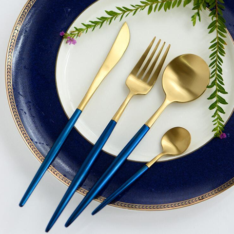 4Pcs Stainless Steel Blue Cutlery Set