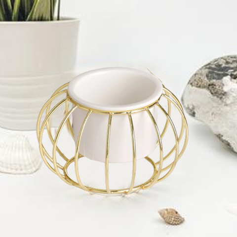 White Oval Ceramic Flower Pot With Stand