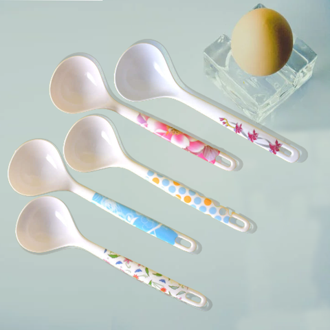 White Floral Melamine Spoon