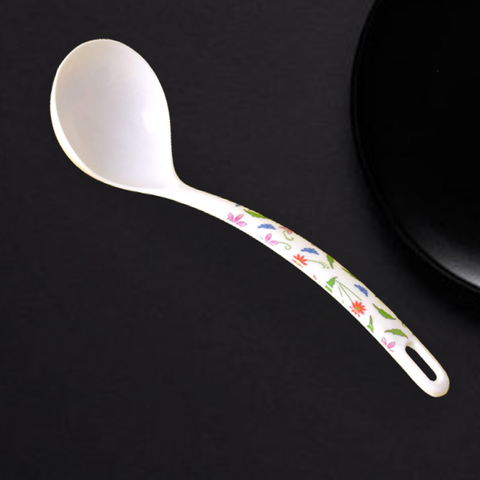 White Floral Melamine Spoon