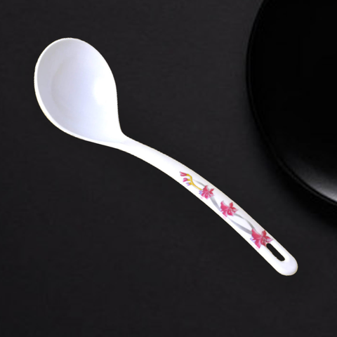 White Floral Melamine Spoon