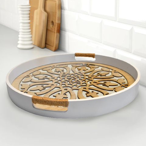 Elegant Round Wooden Tray