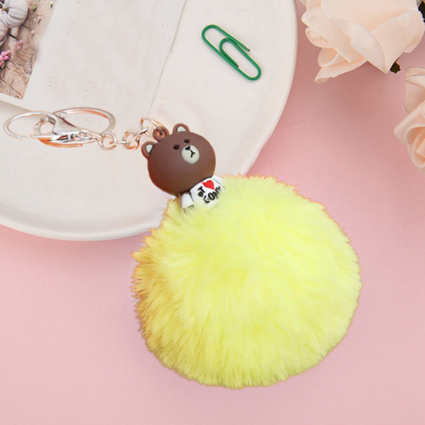 Fluffy Ball hanging Keychain- Brown Bear Character