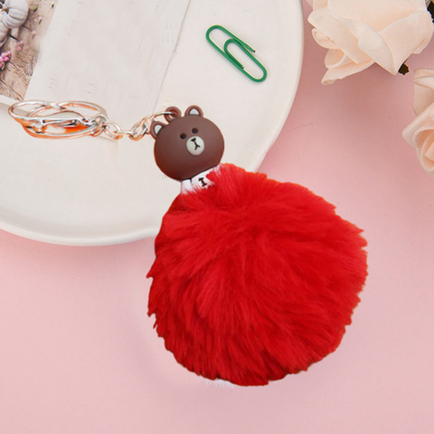 Fluffy Ball hanging Keychain- Brown Bear Character