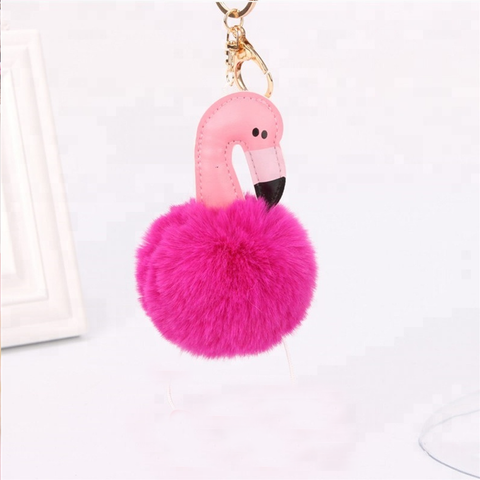 Fluffy Ball hanging Keychain-Flamingo Character
