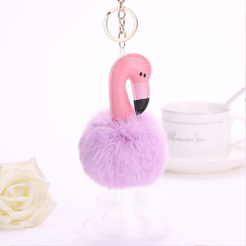 Fluffy Ball hanging Keychain-Flamingo Character