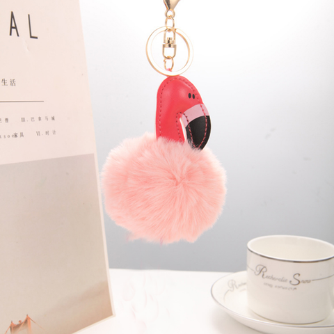 Fluffy Ball hanging Keychain-Flamingo Character