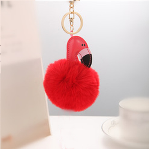 Fluffy Ball hanging Keychain-Flamingo Character