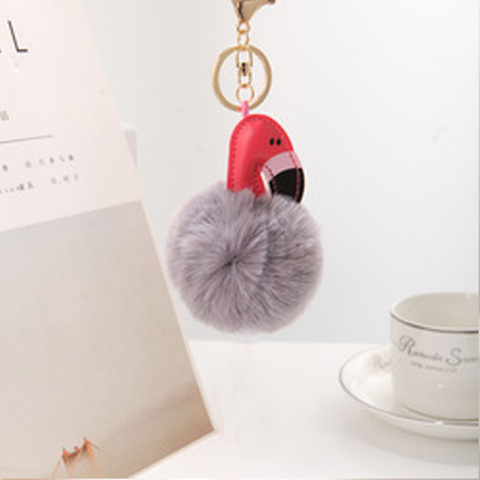 Fluffy Ball hanging Keychain-Flamingo Character