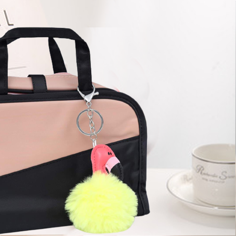 Fluffy Ball hanging Keychain-Flamingo Character