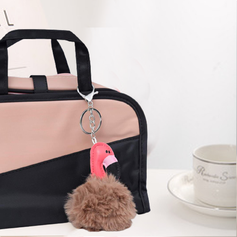 Fluffy Ball hanging Keychain-Flamingo Character