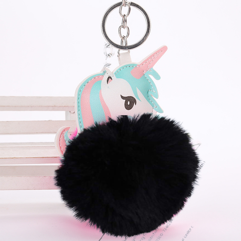 Fluffy Ball hanging Keychain-  Unicorn Character