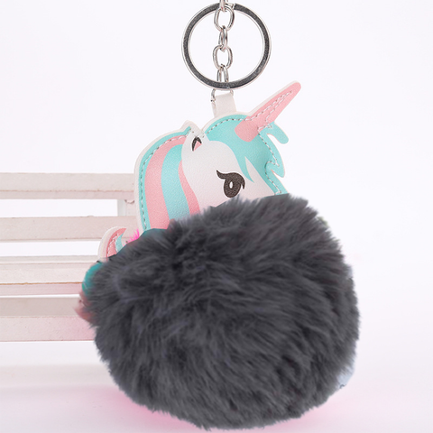 Fluffy Ball hanging Keychain-  Unicorn Character