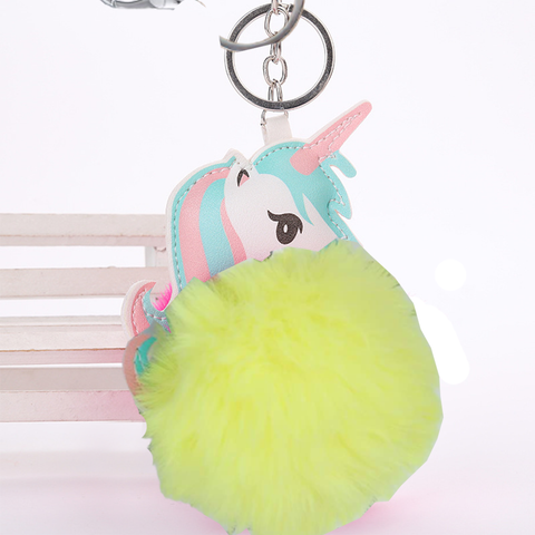 Fluffy Ball hanging Keychain-  Unicorn Character