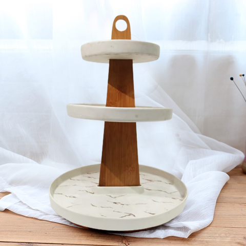 3 Tier Cake Serving Tray- Wooden Stand