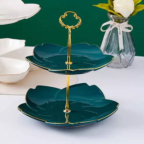 Ceramic 2 Tier Tray  Artifact Floral Design