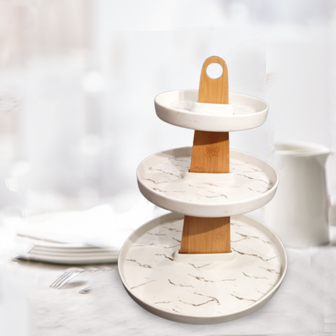 3 Tier Cake Serving Tray- Wooden Stand