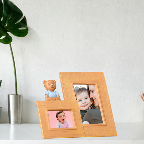 Cute Baby Bear Wooden Dual Photo Frame
