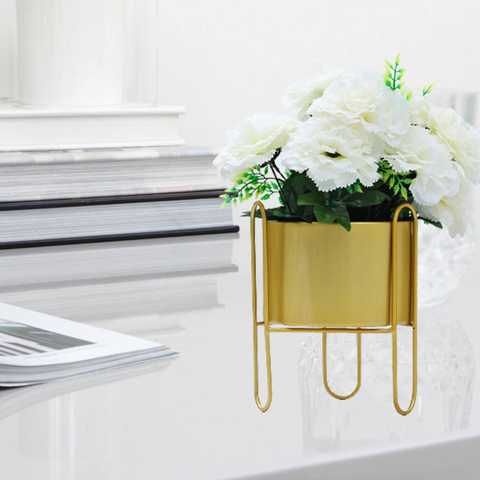 Gold Planter Flower Paired Pot With Stand