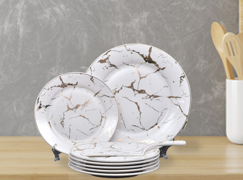 8Pcs White Marble Ceramic Cake Set