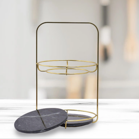 Marble Serving Tray- Nordic Grey 2 Tier Round