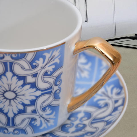 12Pcs Blue Floral Ceramic Cup Set