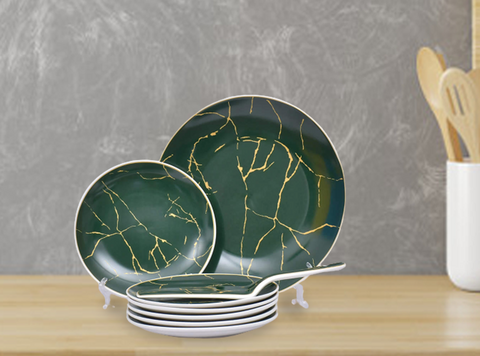 8Pcs Green Marble Ceramic Cake Set