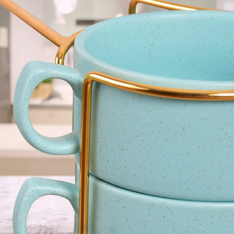 15Pcs Elegant Sky Blue Ceramic Soup Set