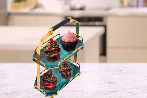 2 Tier Nordic Sea Green Serving Tray