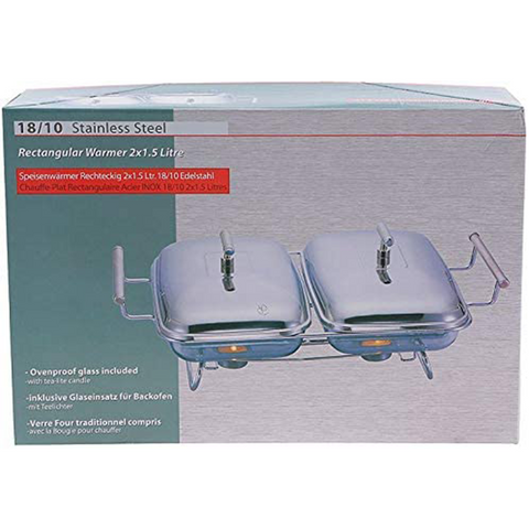 Prim Inox Double Glass Rectangular Food Warmer Set