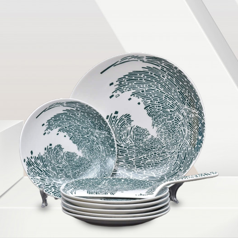8Pcs Green Waves Ceramic Cake Set