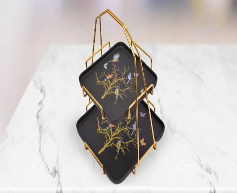 Birdy 2 Tier Black Ceramic Dessert Tray