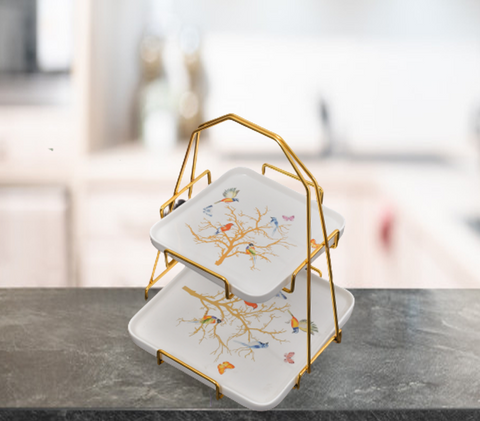 Birdy 2 Tier Ceramic Dessert Serving Tray
