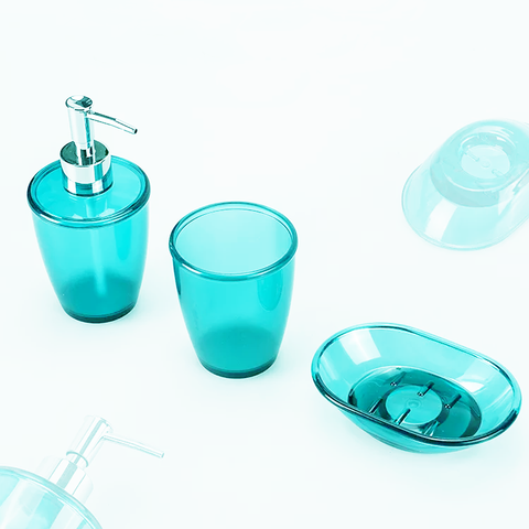 3Pcs Glossy Turquoise Plasticware Bath Accessories Set