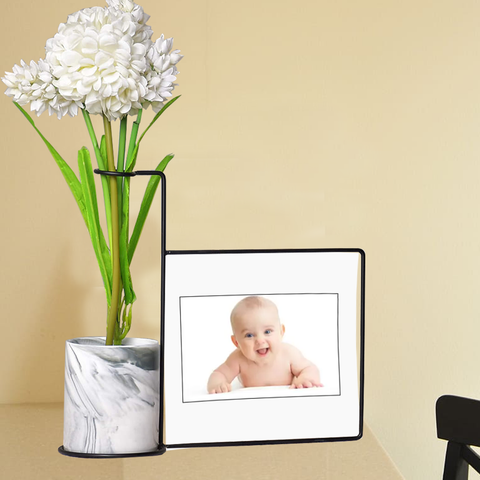 Black Photo Frame With Marble Pattern Flower Pot
