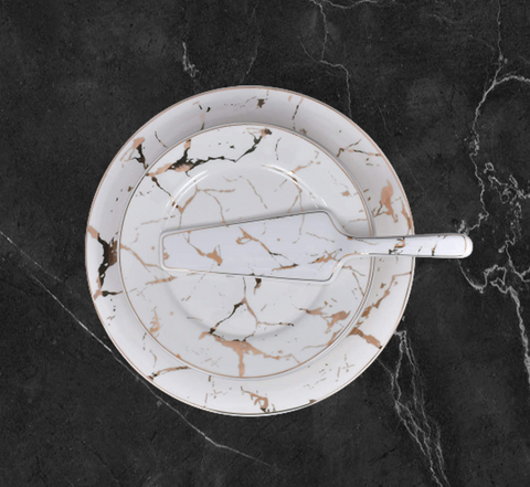 8Pcs White Marble Ceramic Cake Set