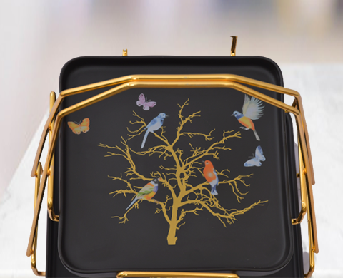 Birdy 2 Tier Black Ceramic Dessert Tray