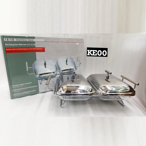 Prim Inox Double Glass Rectangular Food Warmer Set