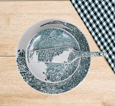 8Pcs Green Waves Ceramic Cake Set