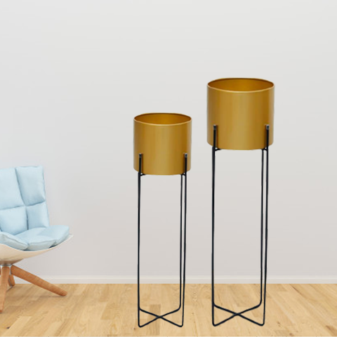 Gold Planter Flower Pot With Black Stand