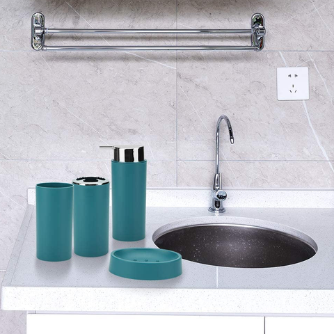 7Pcs Blooming Teal Premium Plastic Bath Set With Bin N Brush