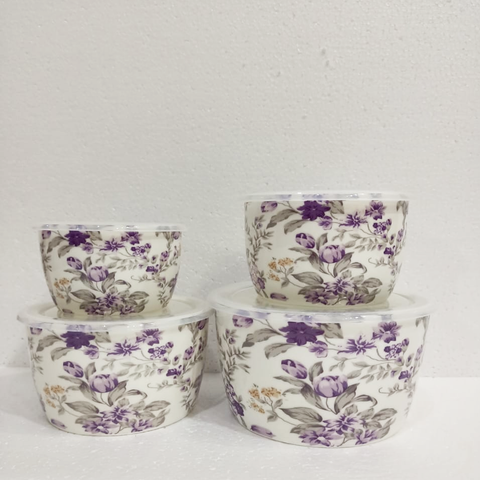 4Pcs Purple Ceramic Sealed Bowls