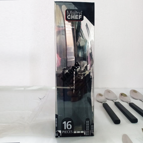 16Pcs Silver And Black Cutlery Set