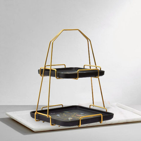 Birdy 2 Tier Black Ceramic Dessert Tray